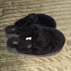 UGG Black Plush Slippers